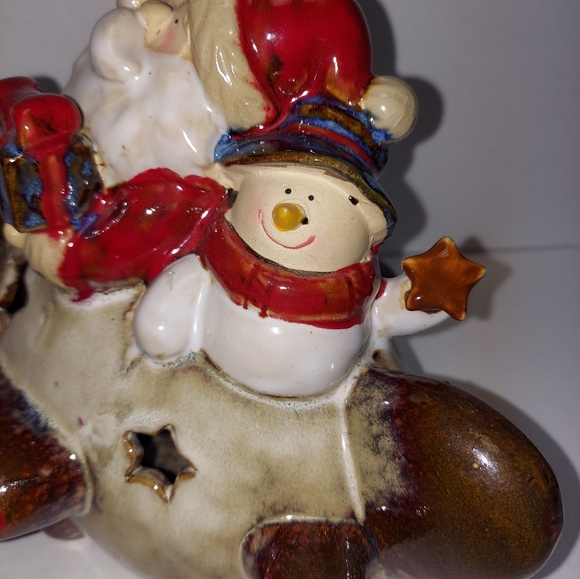 Whimsical Santa and Snowman in Plane Votive Tea Light Candle Holder - Picture 3 of 12